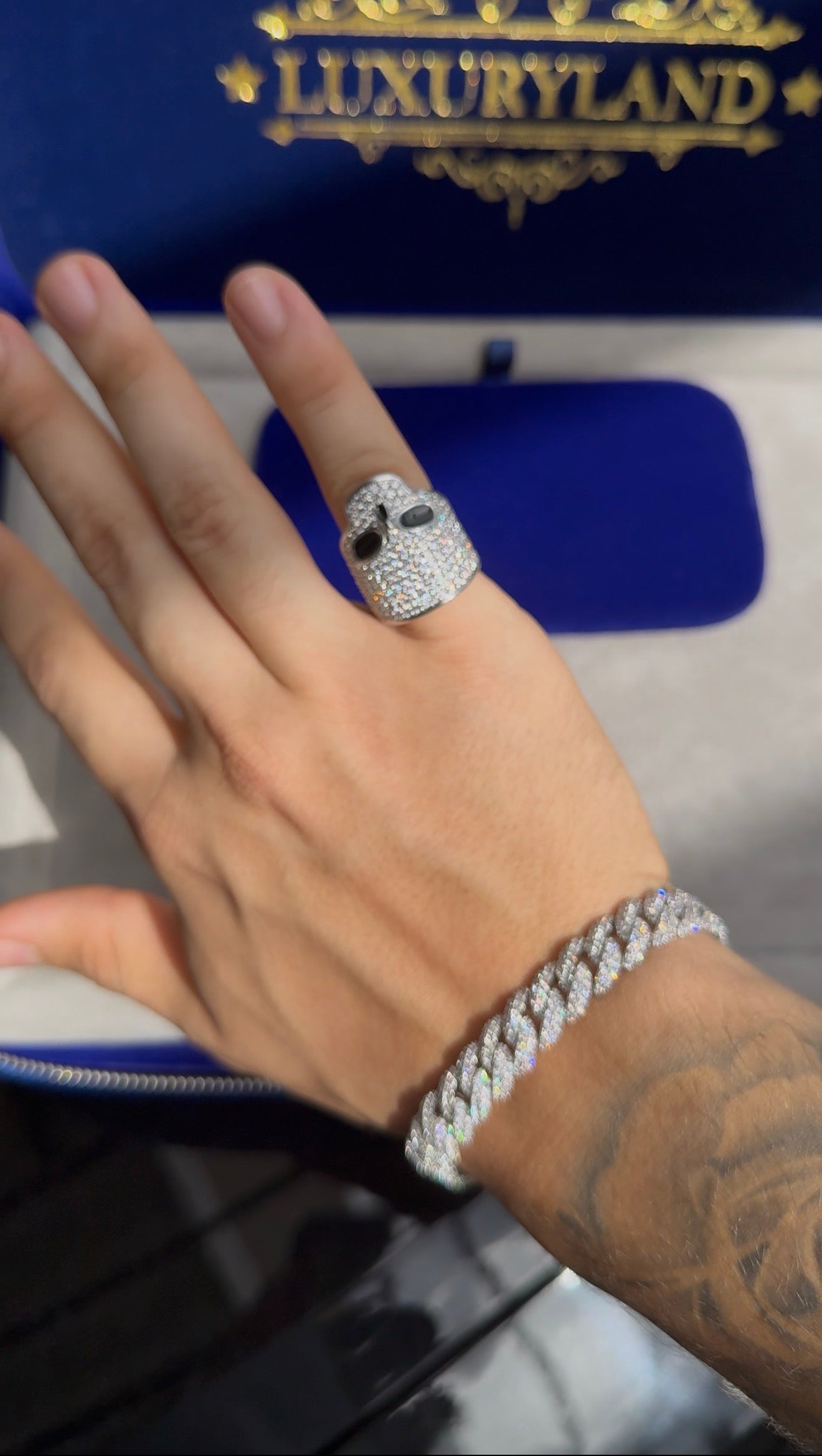 Combo brazalete Miami link  y anillo antrax whitegold