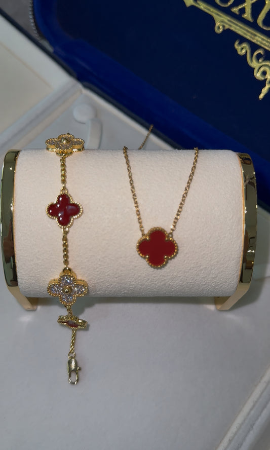 CONJUNTO cadena y brazalete VC. golden x red