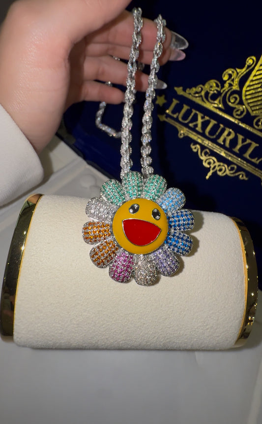 Dije de murakami giratorio 3D con cadena torzal 6mm whitegold full iced