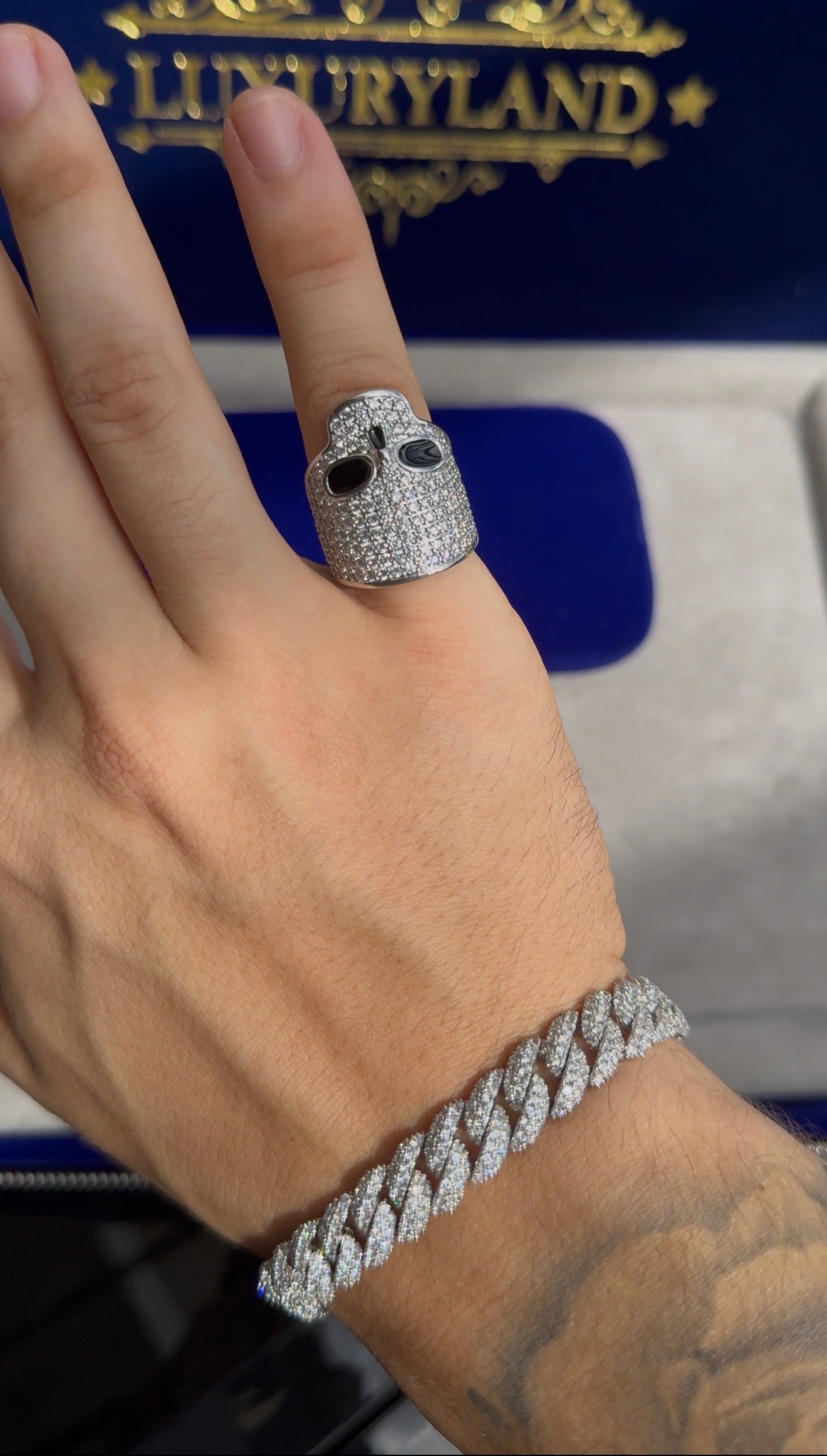 Combo brazalete Miami link  y anillo antrax whitegold