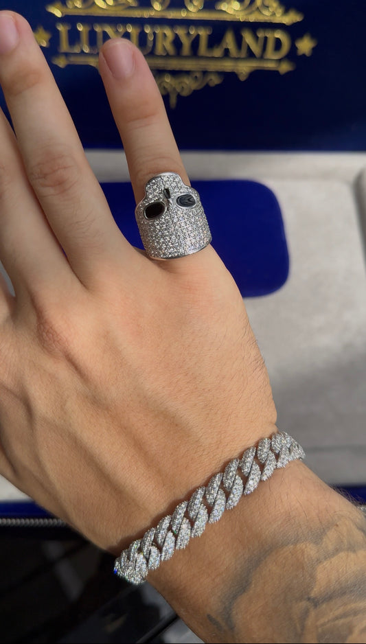 Combo brazalete Miami link  y anillo antrax whitegold