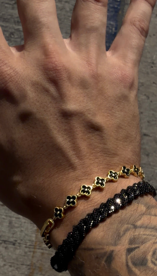 Combo duo mini VC Gold + black y brazalete cuban prong  black 8 mm