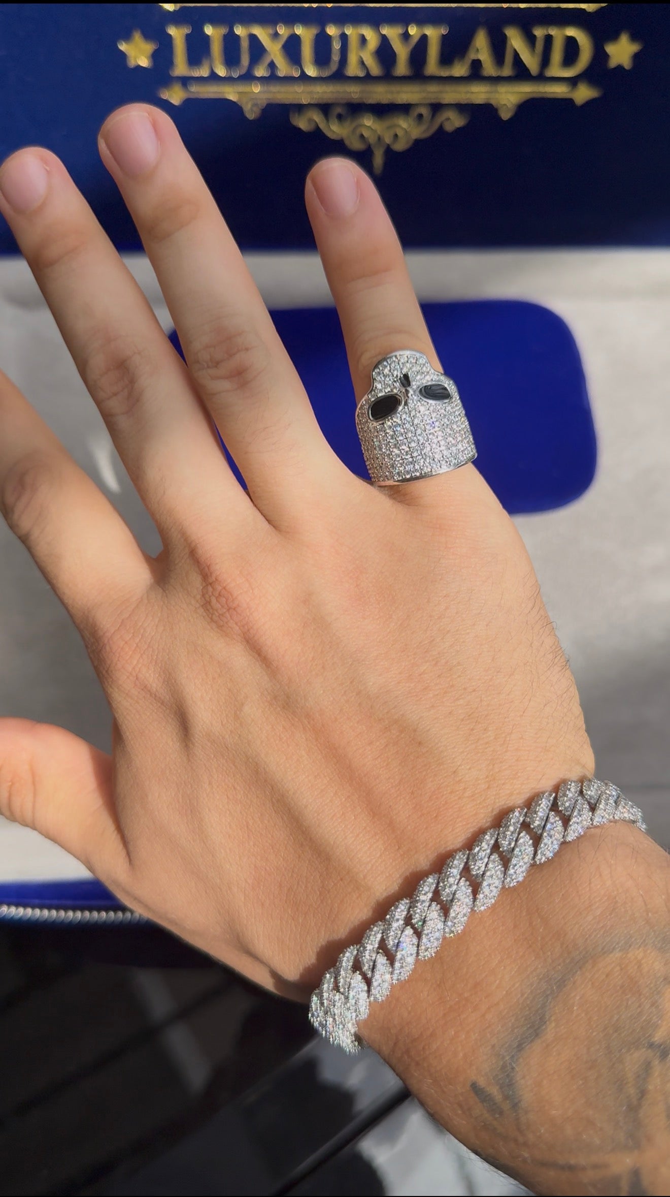 Combo brazalete Miami link  y anillo antrax whitegold