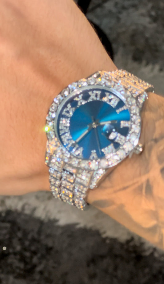 Reloj Swiss Style white gold x king blue full iced