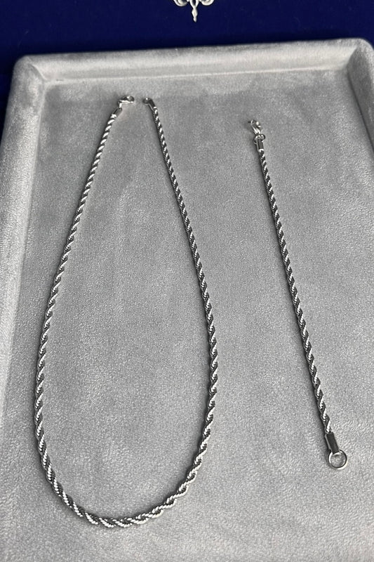 Conjunto cadena y brazalete torzal 3mm laminado oro blanco de 18k