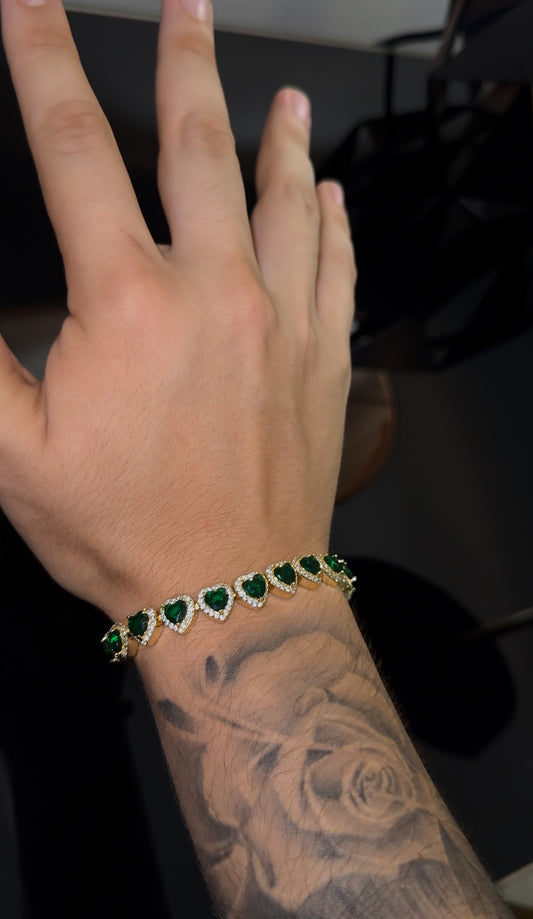 Brazalete de corazones green heart verde 18k plated