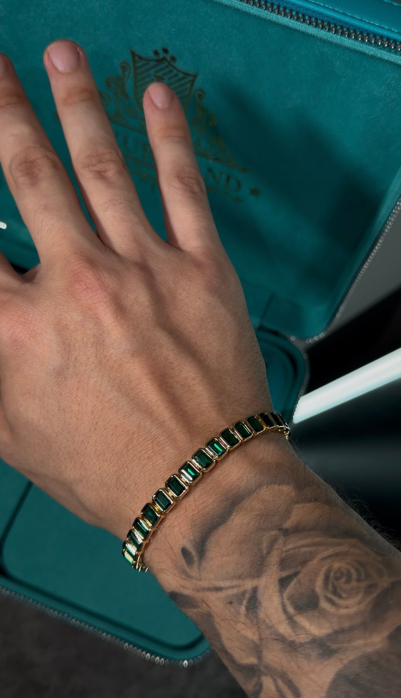 Brazalete tennis gems rectangle esmeralda