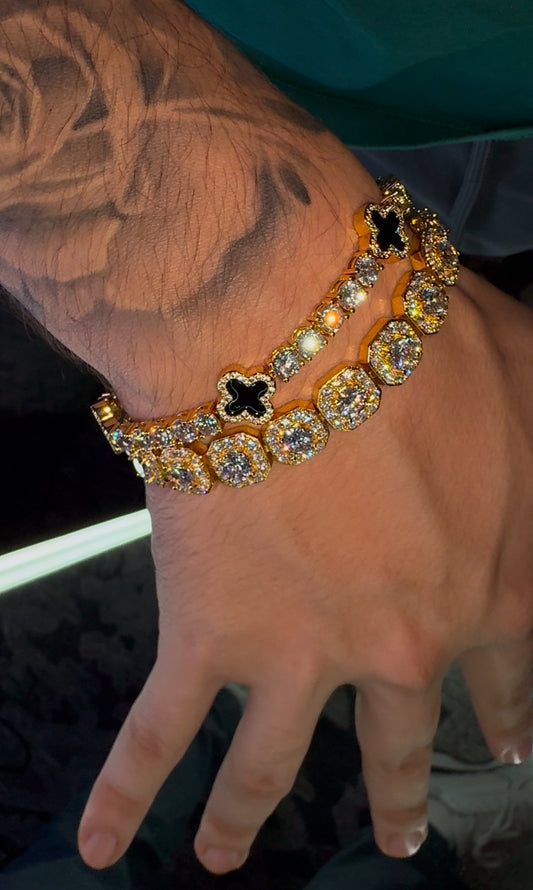 Combo en promo cluster gold y brazalete tennis 5mm VC. gold x black