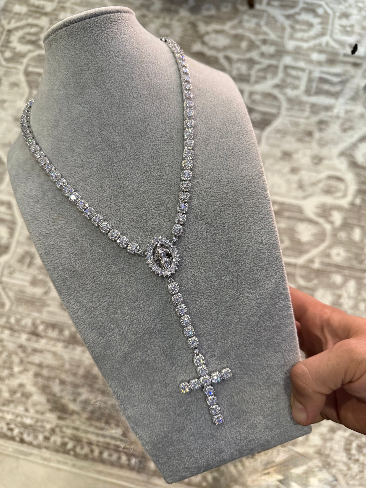 Rosario micro cluster whitegold plated 18k