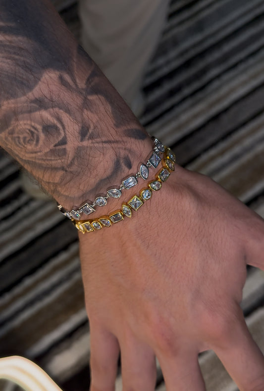 Combo de brazaletes tennis full stones gold and white