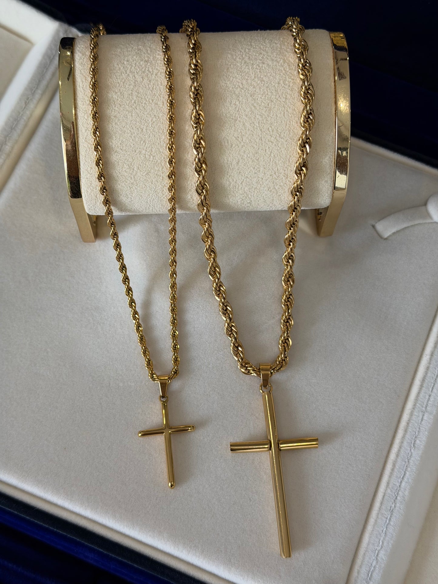 COMBO EN PAREJA dije de cruz liso con cadena torzal 3mm y 5mm