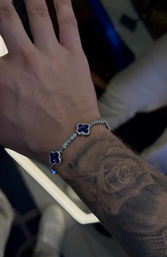 Brazalete VC. Tennis 3 mm  full iced tennis whitegold x blue King 18k