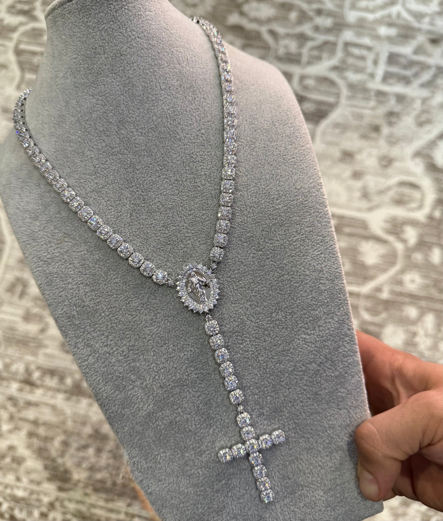 Rosario micro cluster whitegold plated 18k