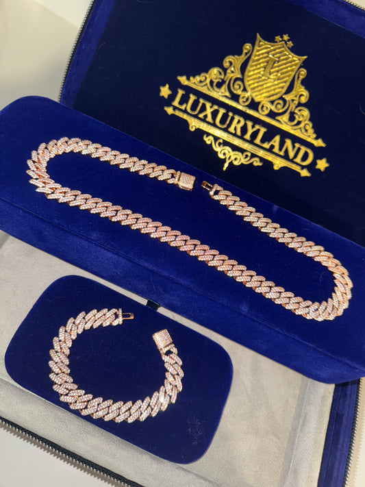 Conjunto prong link 13 mm rose gold 22 micras