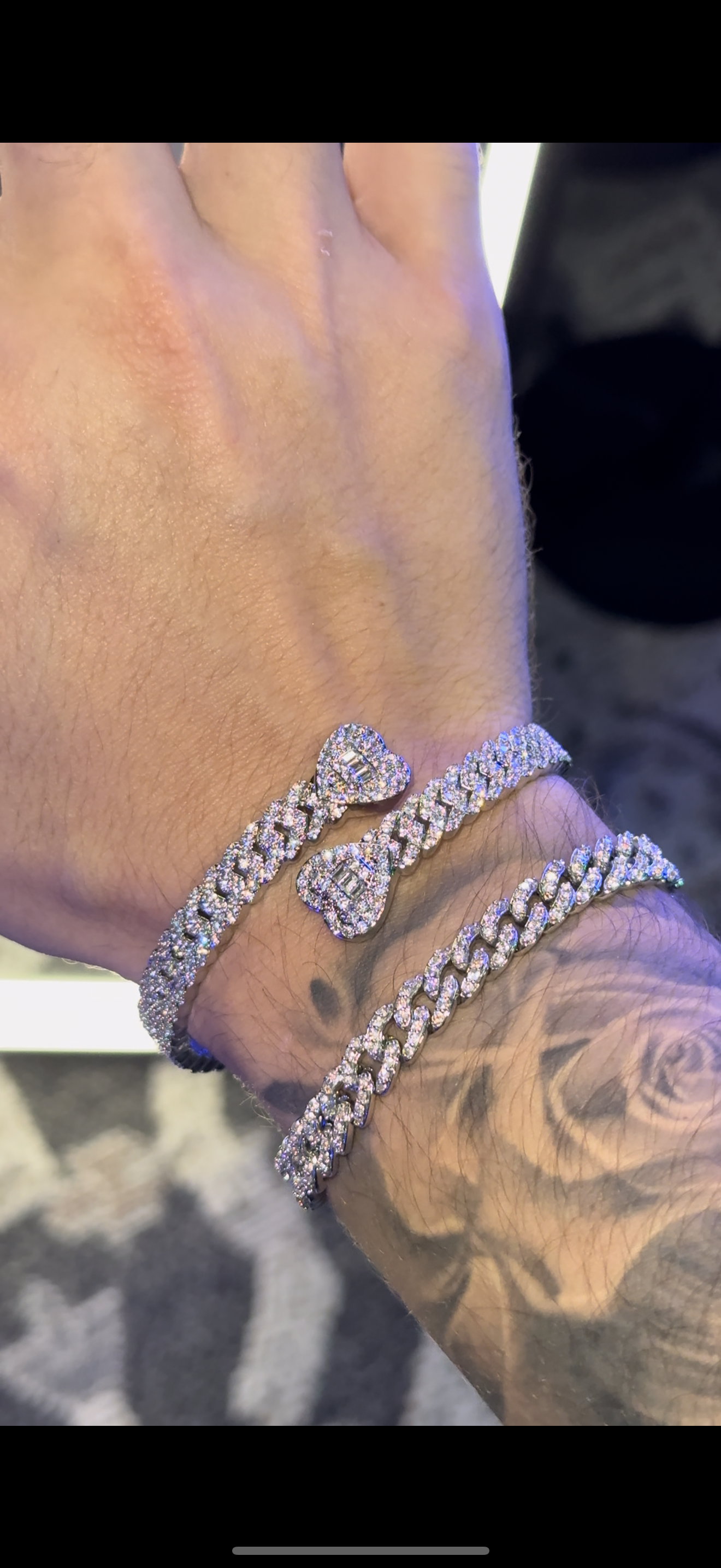 Combo dúo en promo brazaletes TIFFhearts   y cuban link 6 mm  white  plated 18k