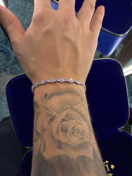 Brazalete de cruces con incrustaciones Pink whitegold plated 18k 2 mm