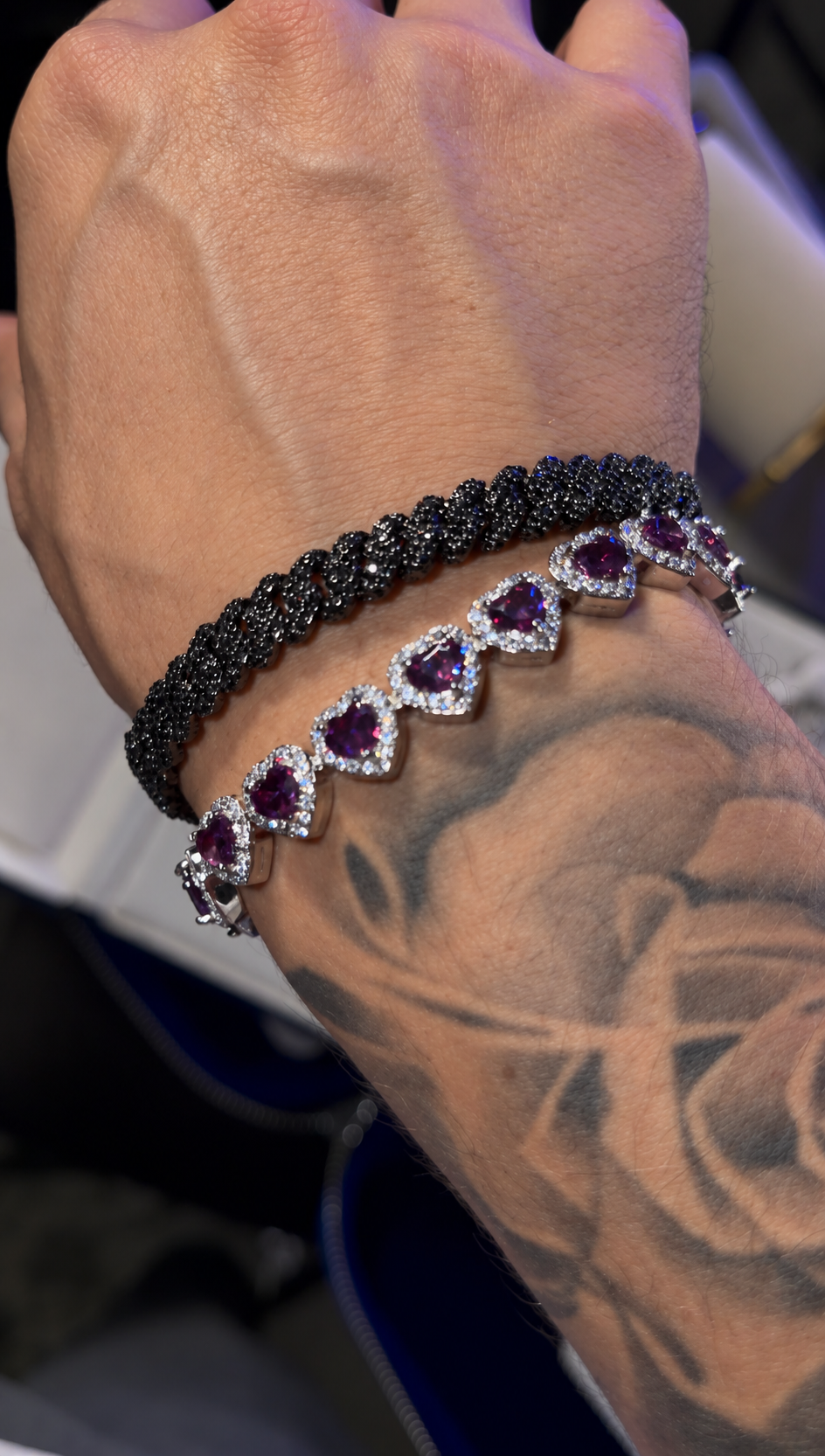 Combo dúo en promo purple Hearts y black prong 8 mm