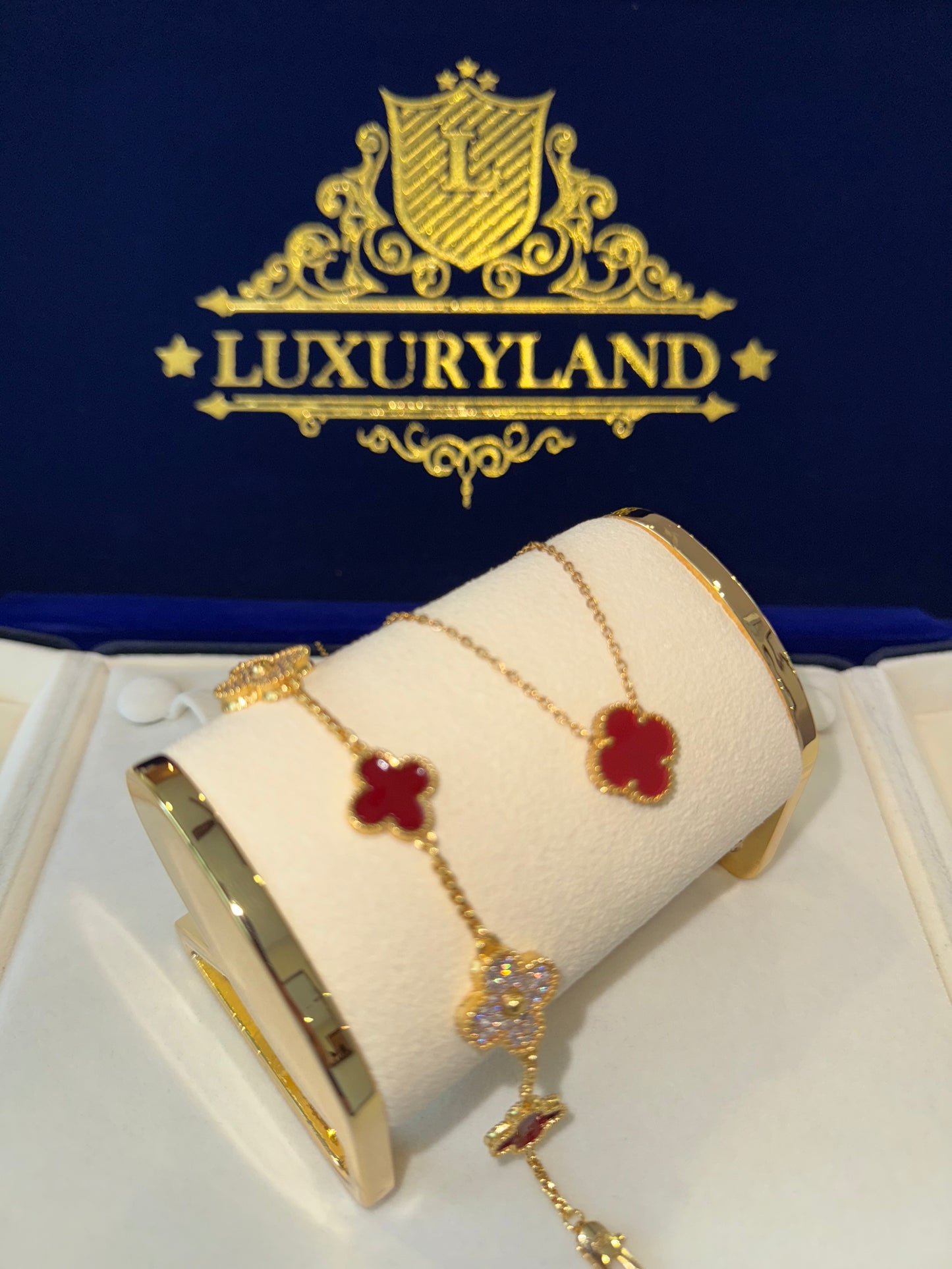 CONJUNTO cadena y brazalete VC. golden x red