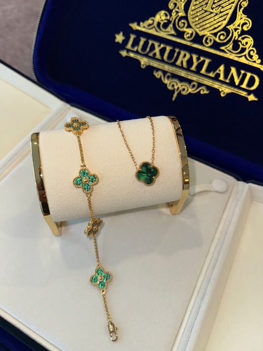 CONJUNTO cadena y brazalete VC. golden x green