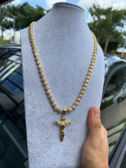 Cadena circle tennis chain con dije de Cristo olímpico