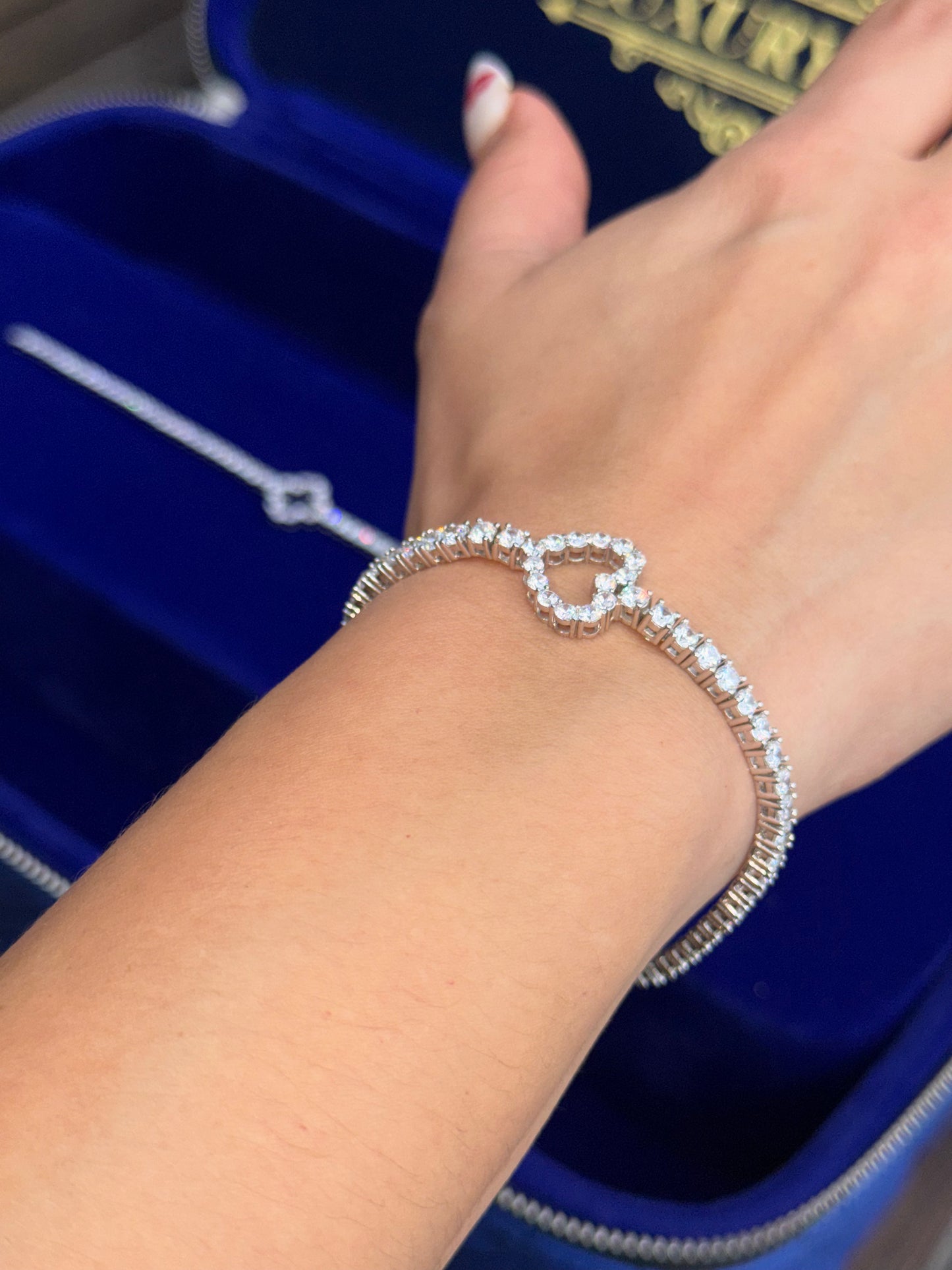 COMBO (brazaletes en pareja) Brazalete tennis 3mm trébol y brazalete tennis 3mm corazón DAMA y caballero