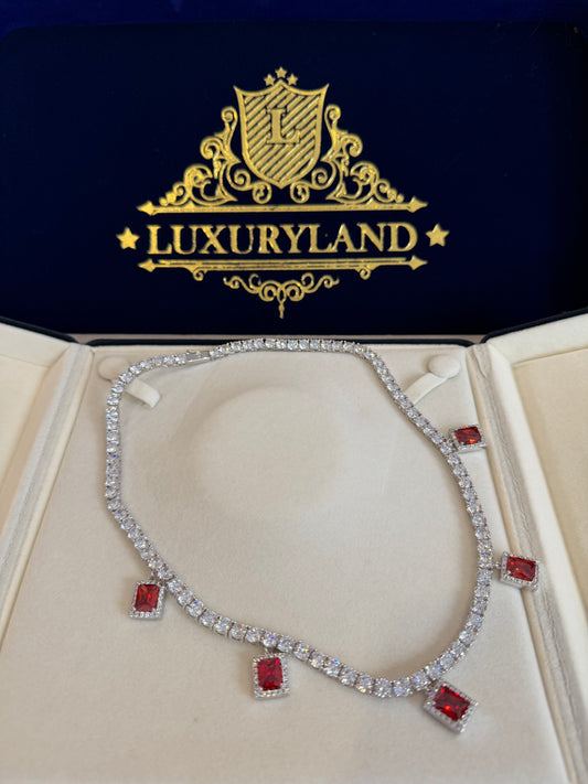 Cadena tennis 5mm white gold x red gems XAVI EDITION