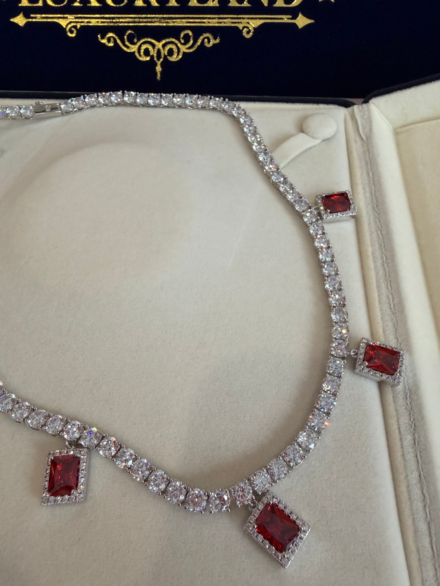 Cadena tennis 5mm white gold x red gems XAVI EDITION