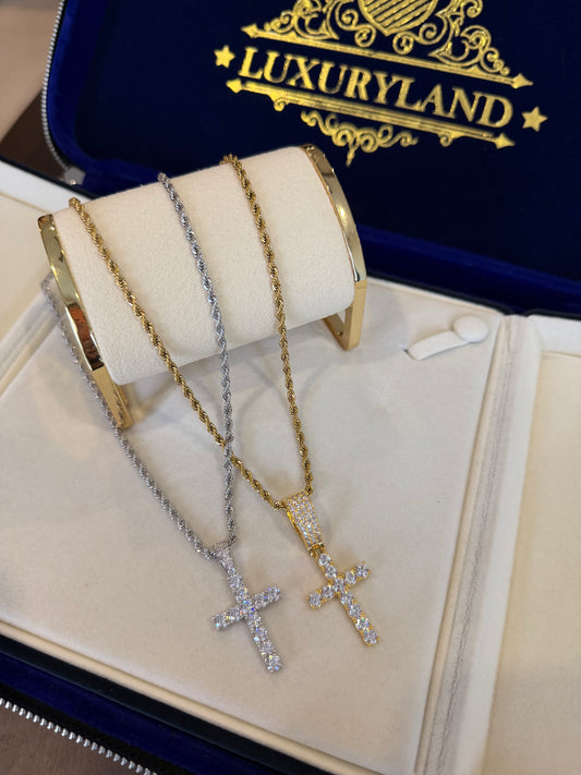 COMBO EN PAREJA dije de cruz tennis con cadena torzal 3mm