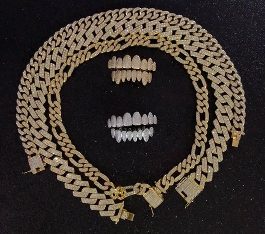 Grillz laminados en 18 k (4 micras) con incrustaciones de swarovski