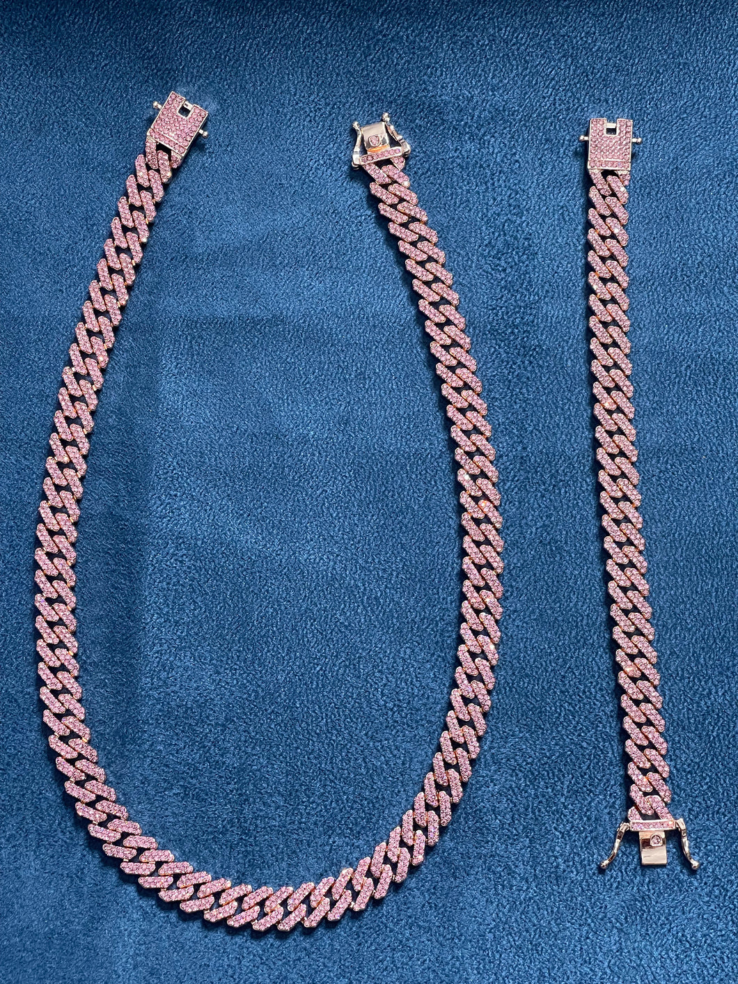 Conjunto cadena y brazalete prong pink (laminado en 18 quilates rose gold) 22 micras