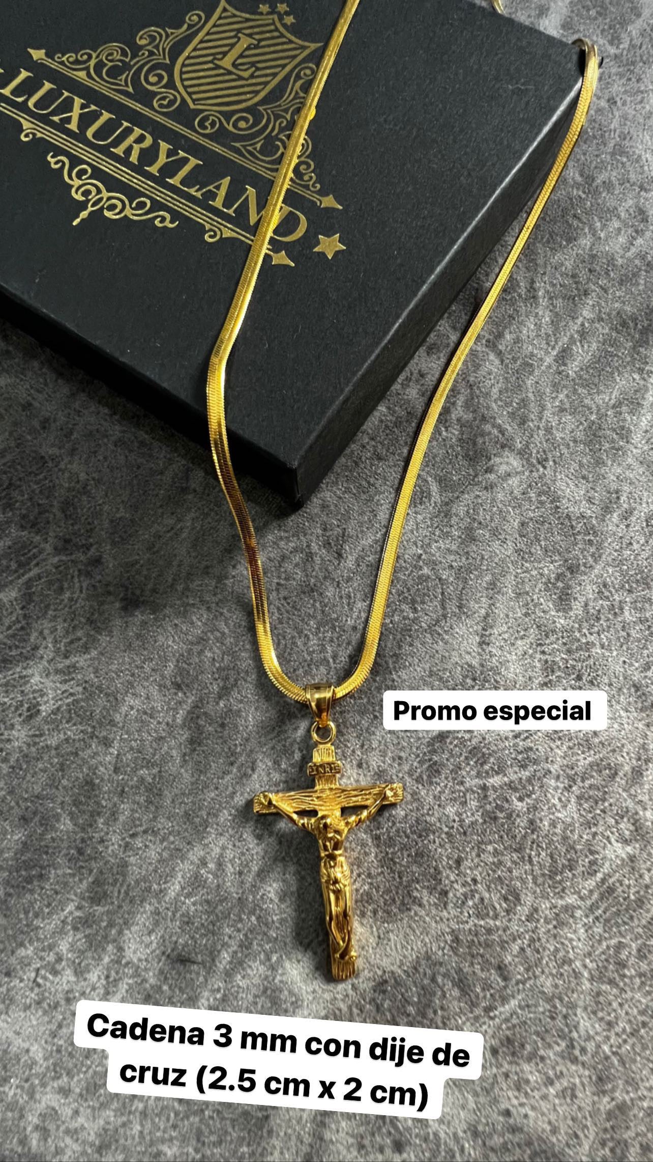 Dije de cristo en cruz con cadena de serpiente (50 cm) laminado en 18 k (22 micras)