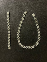 Cargar imagen en el visor de la galería, Conjunto brazalete y Cadena 1.4 cm corte cubano cuadrado laminados en 18k oro blanco (4 micras)
