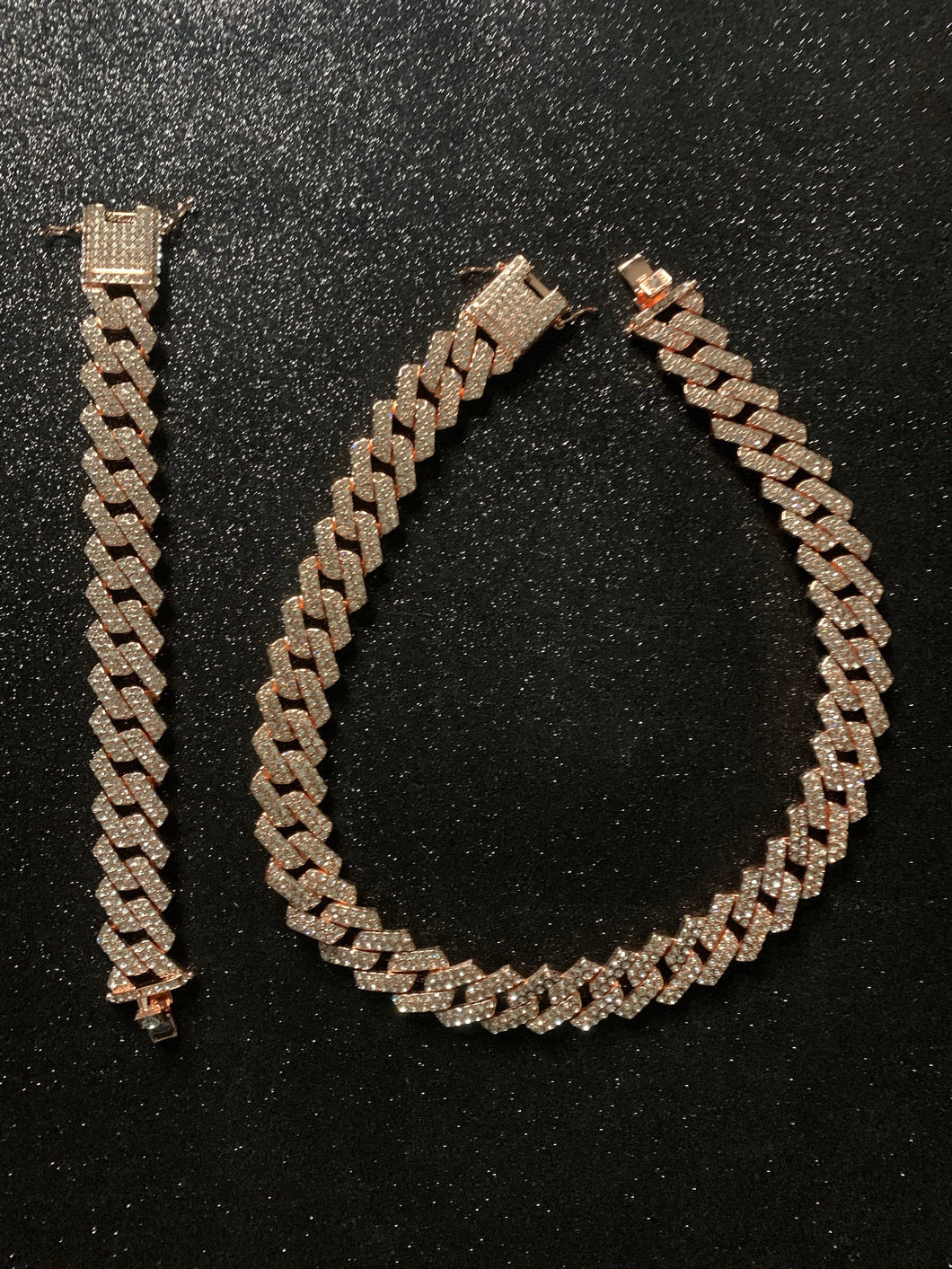 Conjunto brazalete y Cadena 1.9 cm, laminado en oro rosa 18k (4 micras)